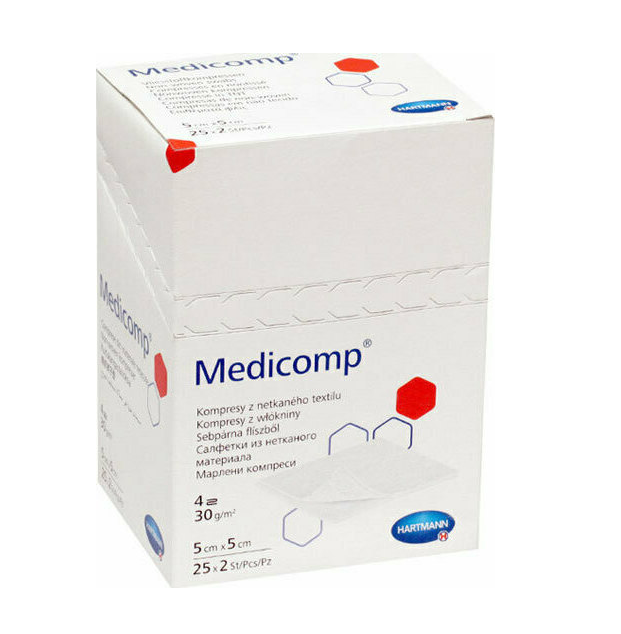 Hartmann Medicomp Αποστειρωμένη Γάζα Μη υφασμένη (Non Woven) 4πλη - 5cm x 5cm 2x25τεμάχια